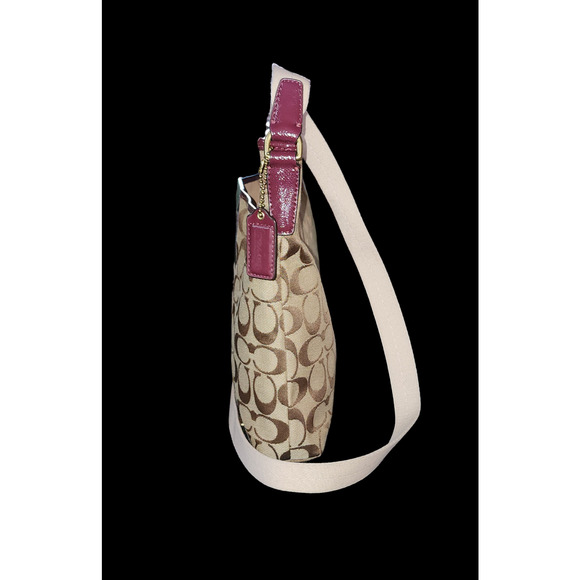 Coach New York Signature Stripe Khaki Monogram / Merlot Crossbody Purse File Bag - Picture 8 of 8